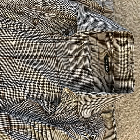 Tom Ford Plaid Print BrownCheck Men’s Long Sleeve Dress Shirt Size 17.5/ 44